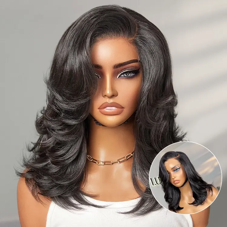 New Customers Only | Effortlessly Chic Layered Haircut Wavy Glueless HD Minimalist Lace Short Wig