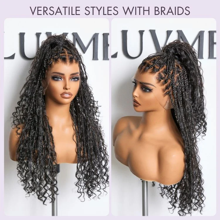 New Customers Only | Light Weight Flexi-Fit Invisi Drawstring Cap Full Lace Knotless Boho Curls Braided Long Wig Super Natural Scalp - Image 12