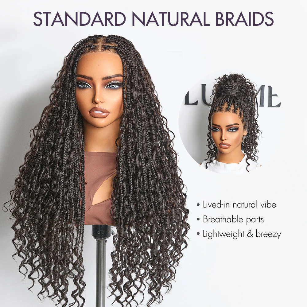 New Customers Only | Light Weight Flexi-Fit Invisi Drawstring Cap Full Lace Knotless Boho Curls Braided Long Wig Super Natural Scalp - Image 14