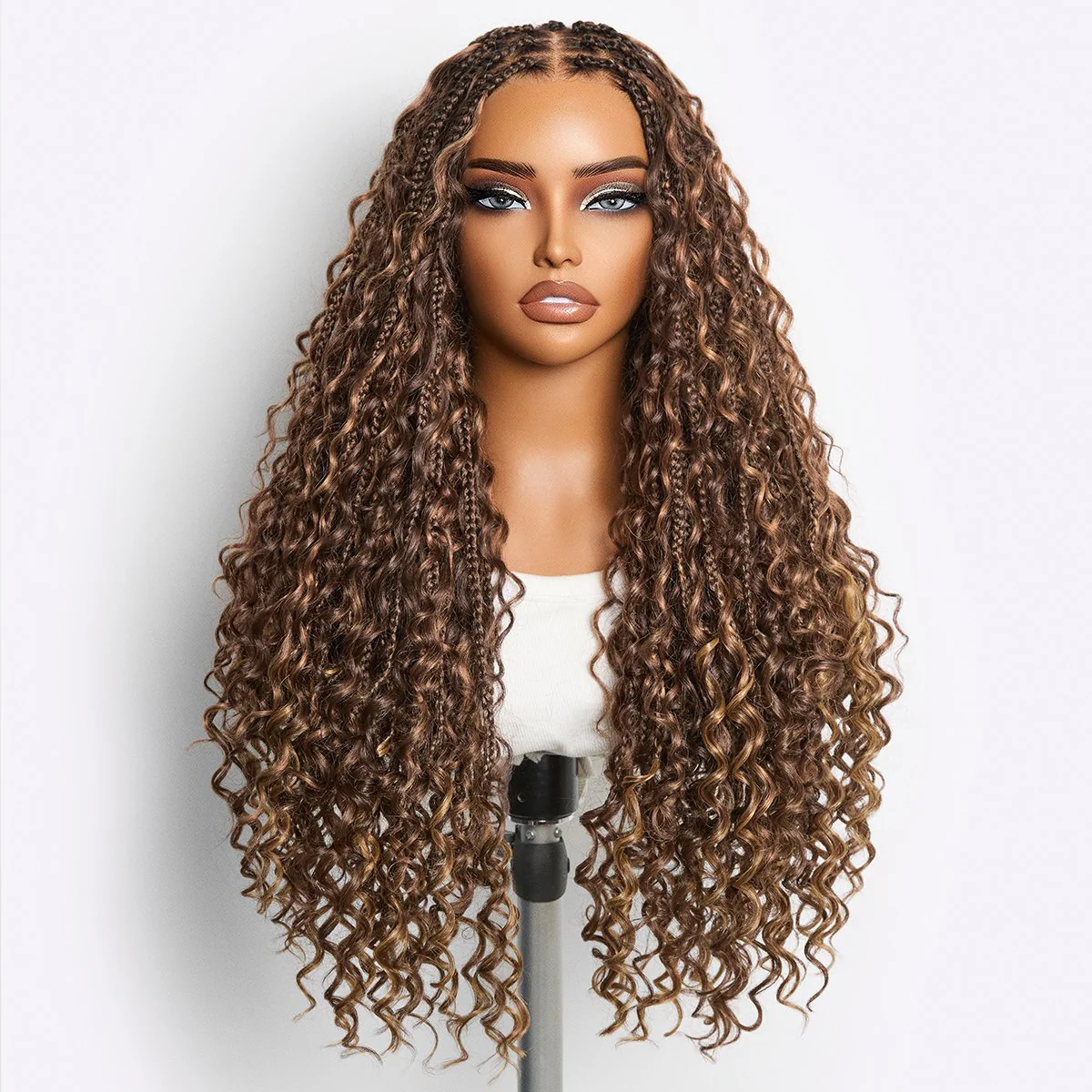 New Customers Only | Light Weight Flexi-Fit Invisi Drawstring Cap Full Lace Knotless Boho Curls Braided Long Wig Super Natural Scalp - Image 5