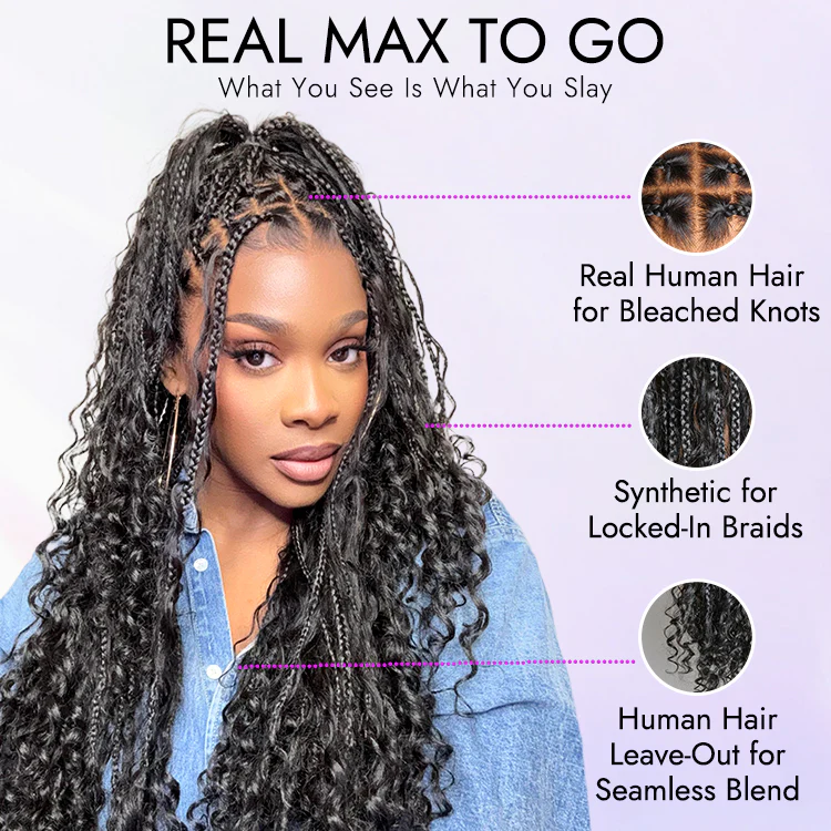 New Customers Only | Light Weight Flexi-Fit Invisi Drawstring Cap Full Lace Knotless Boho Curls Braided Long Wig Super Natural Scalp - Image 7