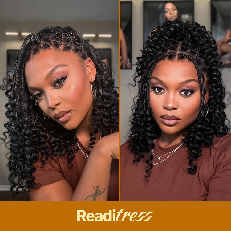 New Customers Only | HD Full Lace Knotless Boho Curls Braided Bob Wig Flexi Fit Invisi Drawstring Cap - Image 6