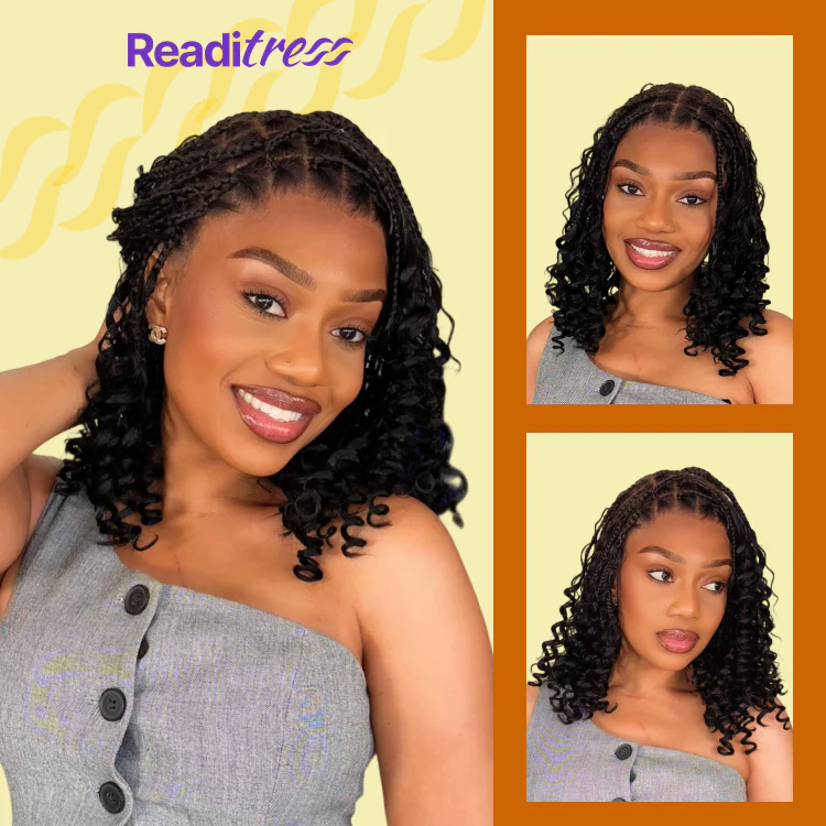 New Customers Only | HD Full Lace Knotless Boho Curls Braided Bob Wig Flexi Fit Invisi Drawstring Cap - Image 7