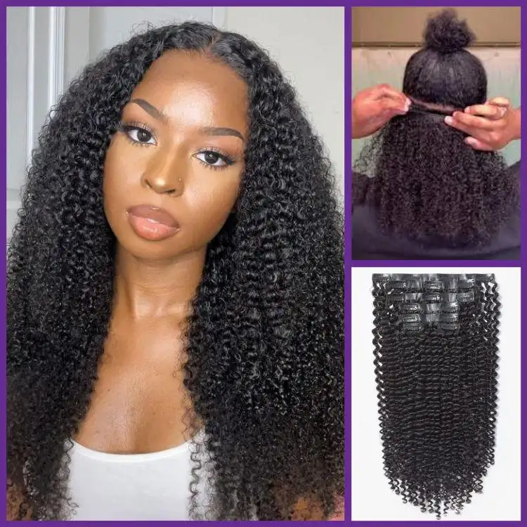 New Customers Only | Kinky Curly Seamless Clip in Extensions Human Hair with Free Gift - Image 9