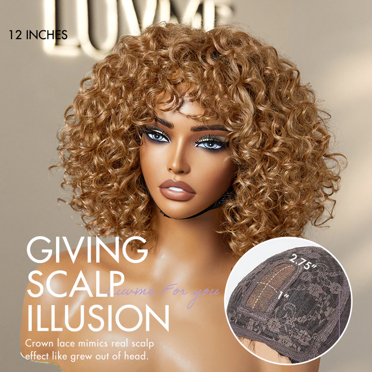 New Customers Only | Lightweight Sun-kissed Vibe Blonde Short Cut Water Wave Glueless Minimalist Lace Curly Wig with Bangs - Image 6