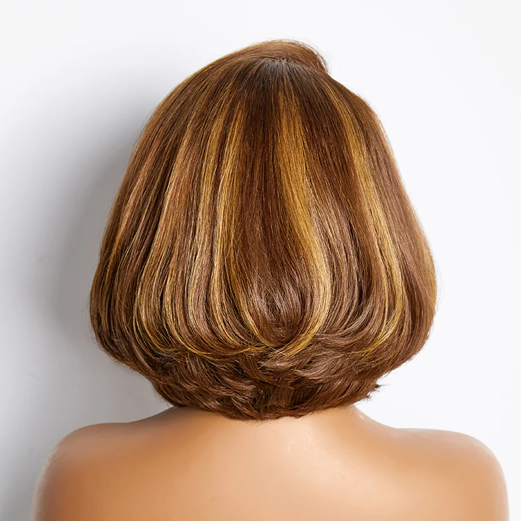 New Customers Only | Limited Design | Toffee Brown Mix Blonde / Natural Black Layered Cut Glueless 5x5 Closure Lace Bob Wig - Image 6