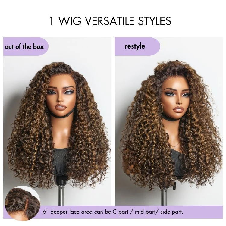 New Customers Only | Luvme All-Day Comfortâ„¢ Wig PartingMax Brown Highlights Funmi Curly 7x6 Closure HD Lace Glueless Wig Pre Cut Lace - Image 11