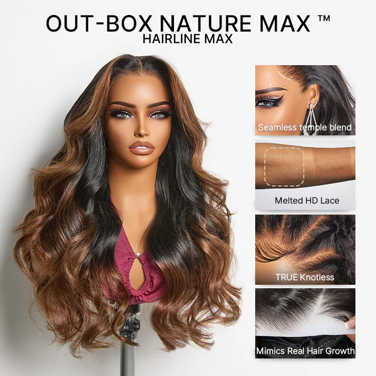New Customers Only | NatureMAX 200% Density Glueless 13x4 HD Lace Front Wig Ombre Brown Loose Wave Human Hair Wig Pre-Cut Lace Flexi-Fit Drawstring Cap - Image 3