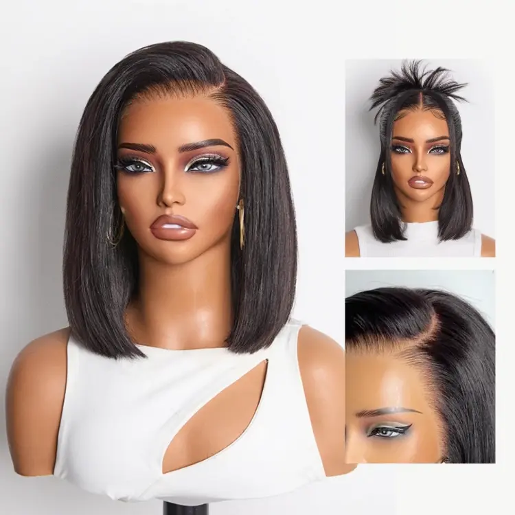 New Customers Only | PreMax Wigs | Super Natural Hairline Silky Blunt Cut Bob Glueless 13x4 Frontal Lace Human Hair Short Wig Pre-Cut Lace - Image 6