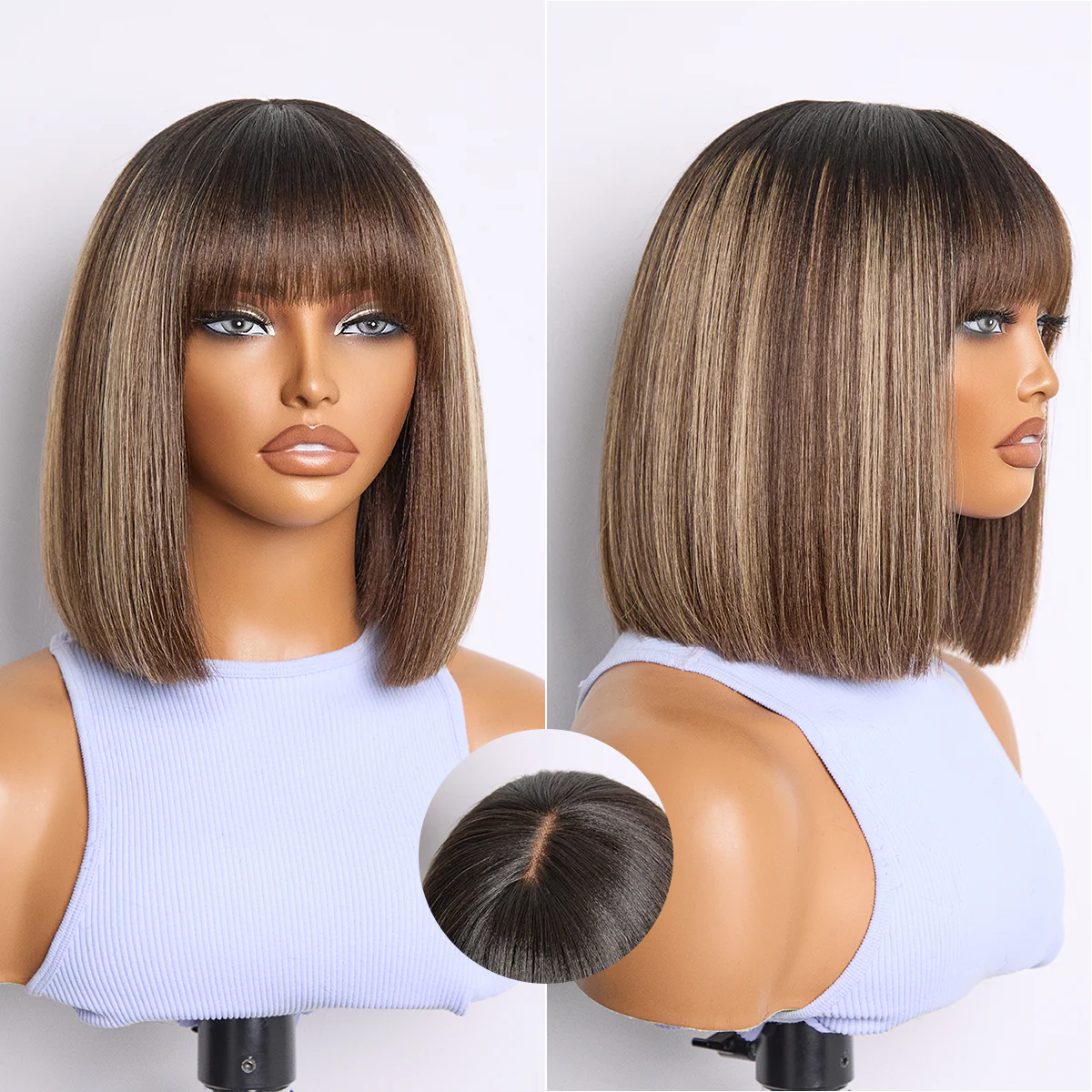 New Customers Only | Put On and Go Realistic Glueless Yaki Straight Bob with Bangs Minimalist Lace Wig 100% Human Hair - Image 13
