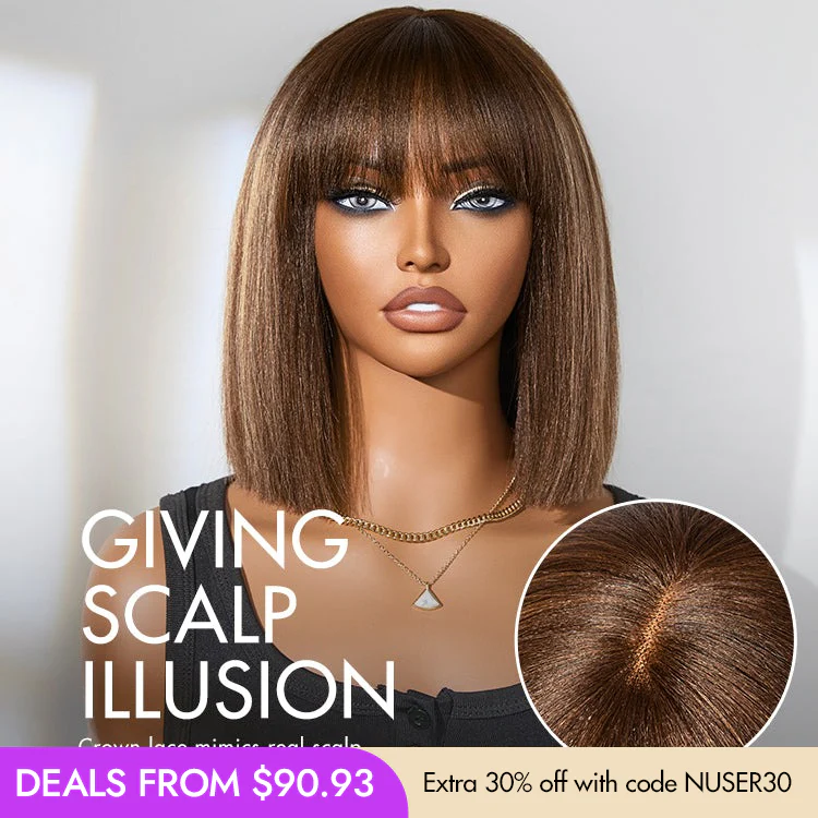 New Customers Only | Put On and Go Realistic Glueless Yaki Straight Bob with Bangs Minimalist Lace Wig 100% Human Hair - Image 8