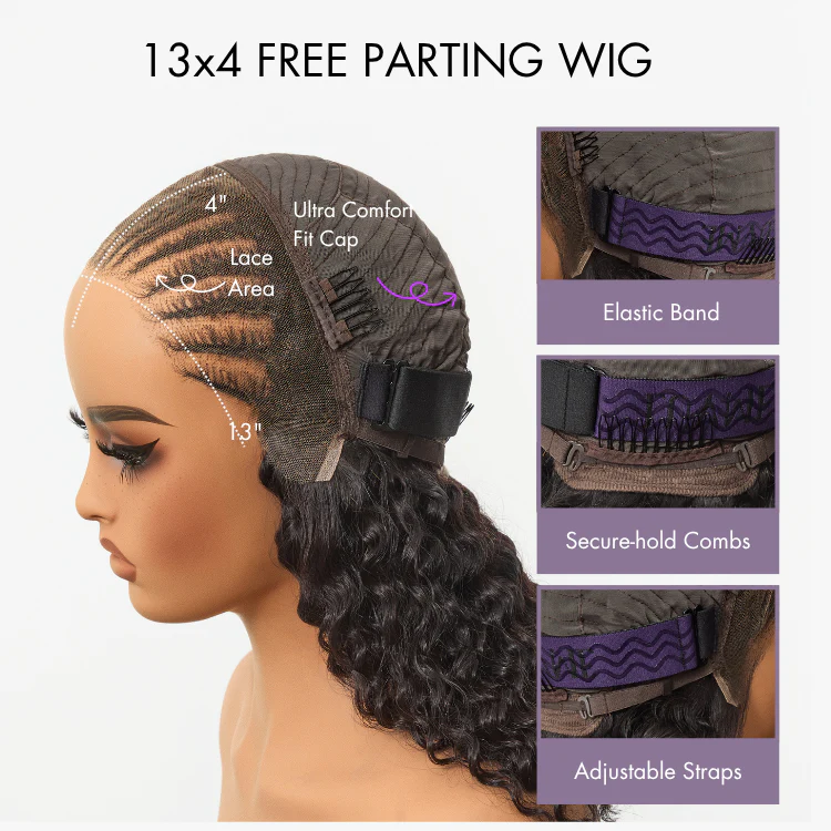 New Customers Only | Readitress™ Knotless Fulani Braids Deep Wave Glueless Ear-to-ear 13x4 Frontal HD Lace Wig Human Hair - Image 6