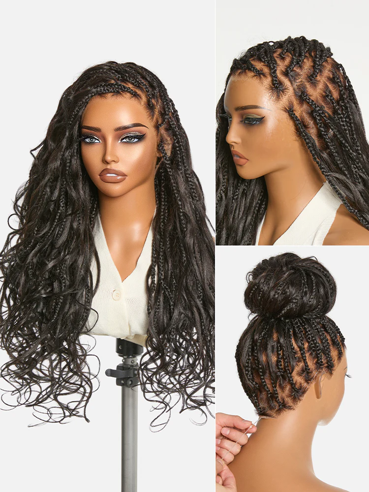 New Customers Only | OwnScalp™ Ombre Honey Blonde French Curl Knotless Boho Braids HD Full Lace Long Wig Flexi Fit Invisi Drawstring Cap - US Only - Image 12