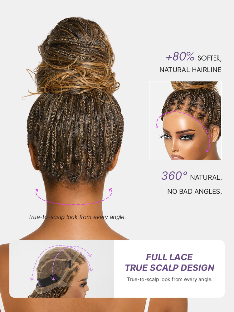 New Customers Only | OwnScalp™ Ombre Honey Blonde French Curl Knotless Boho Braids HD Full Lace Long Wig Flexi Fit Invisi Drawstring Cap - US Only - Image 8