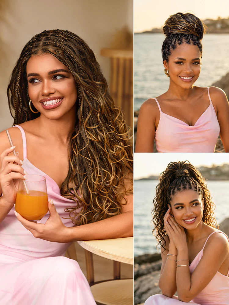 New Customers Only | OwnScalp™ Ombre Honey Blonde French Curl Knotless Boho Braids HD Full Lace Long Wig Flexi Fit Invisi Drawstring Cap - US Only - Image 9
