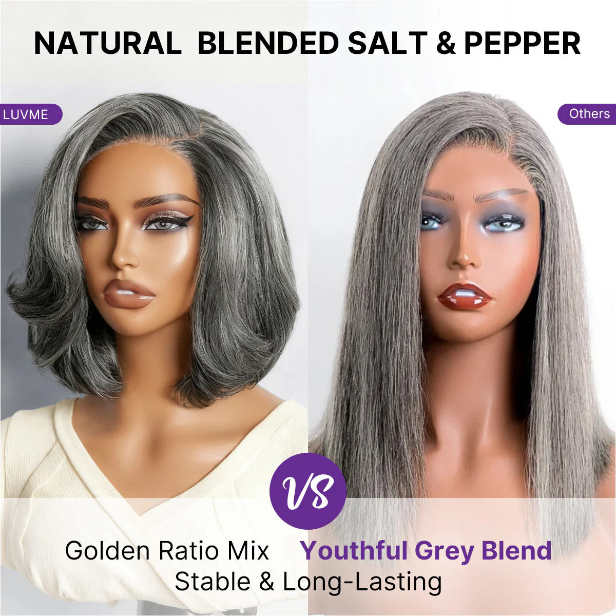 New Customers Only | Salt & Pepper 100% Human Hair Layered Bob Wig Glueless Minimalist Lace Grey Wig Pre-Cut Lace - Image 5