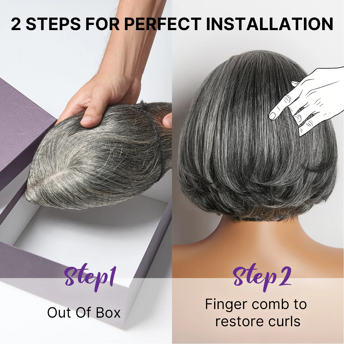 New Customers Only | Salt & Pepper 100% Human Hair Layered Bob Wig Glueless Minimalist Lace Grey Wig Pre-Cut Lace - Image 6