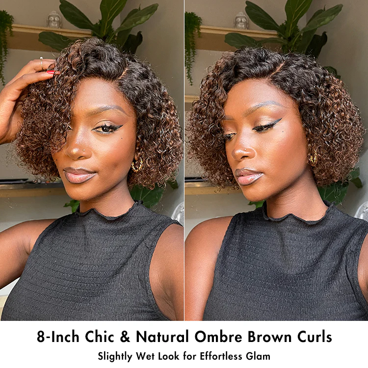 New Customers Only | Trendy Short Cut Curly Minimalist HD Lace Glueless Side Part Wig 100% Human Hair - Image 10