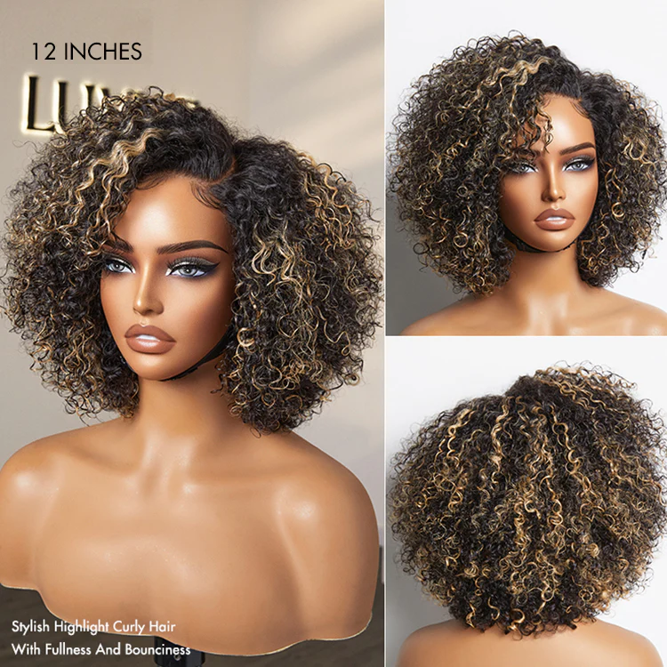 New Customers Only | Trendy Short Cut Curly Minimalist HD Lace Glueless Side Part Wig 100% Human Hair - Image 14