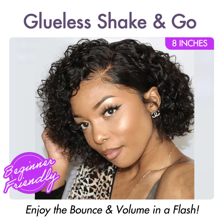 New Customers Only | Trendy Short Cut Curly Minimalist HD Lace Glueless Side Part Wig 100% Human Hair - Image 3