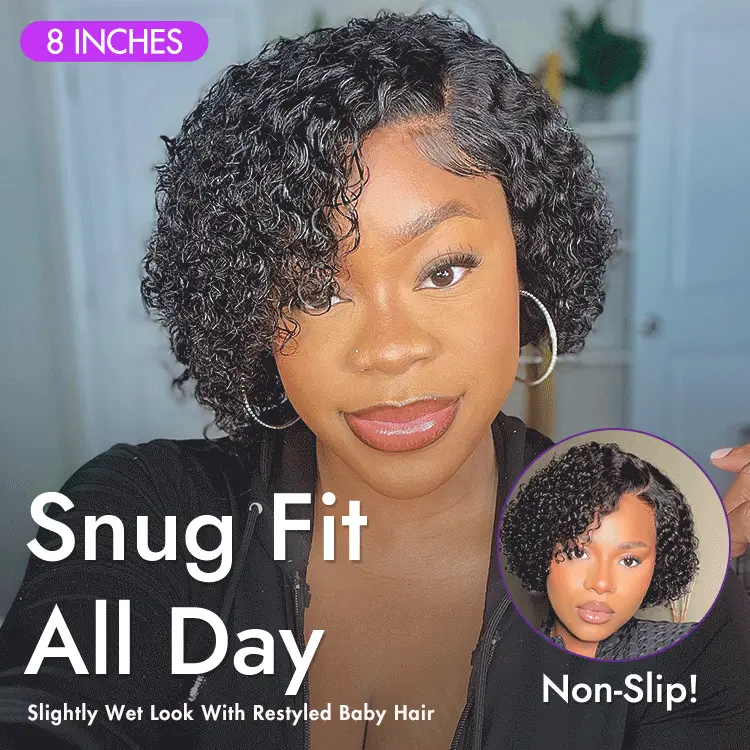 New Customers Only | Trendy Short Cut Curly Minimalist HD Lace Glueless Side Part Wig 100% Human Hair - Image 8