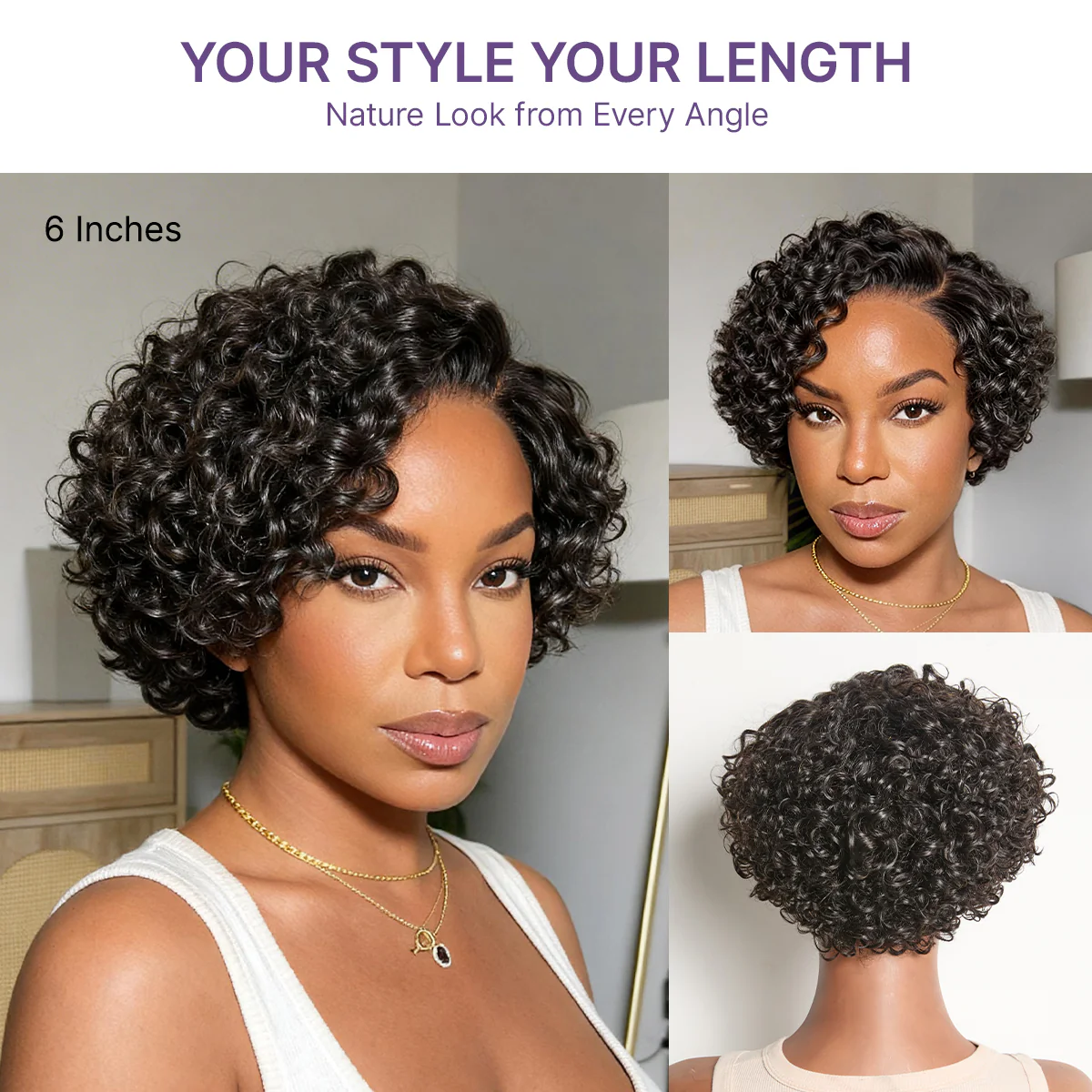 New Customers Only | Water Wave Pixie Cut Water Wave Glueless Minimalist HD Lace Short Curly Wig - Image 4