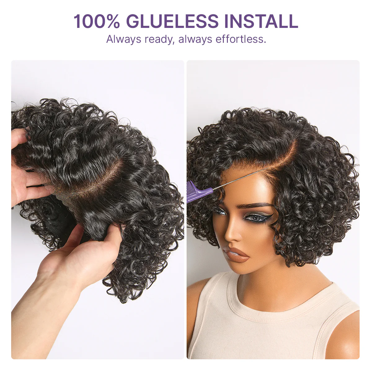 New Customers Only | Water Wave Pixie Cut Water Wave Glueless Minimalist HD Lace Short Curly Wig - Image 5
