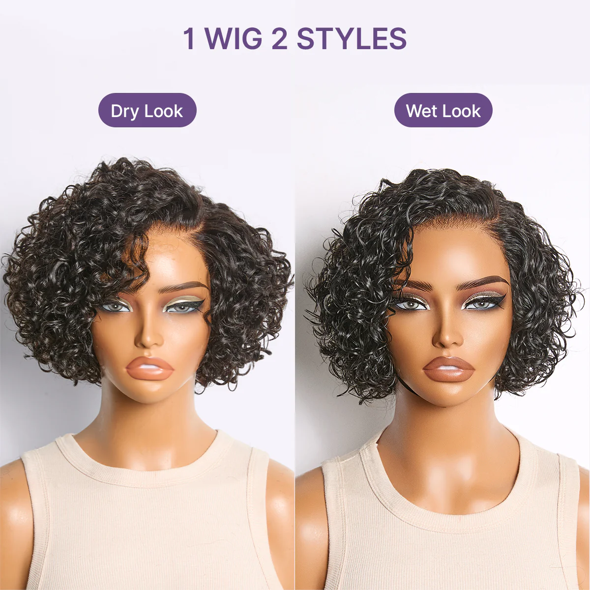 New Customers Only | Water Wave Pixie Cut Water Wave Glueless Minimalist HD Lace Short Curly Wig - Image 7
