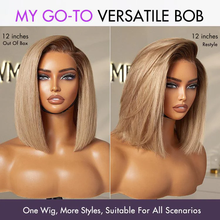 Ash Blonde Ombre Blunt Cut Bob Glueless Minimalist HD Lace Short Bob Wig Ready to Go Pre-Cut Lace - Image 3