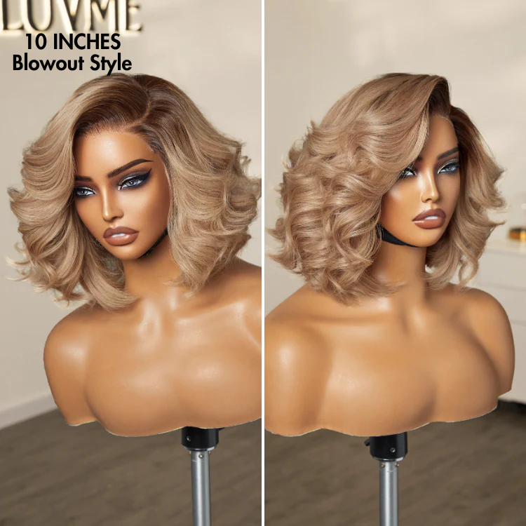 Ombre Ash Blonde Layered Bob Blowout Style Minimalist HD Pre-Cut Lace Glueless Short Wig  - US Only - Image 3