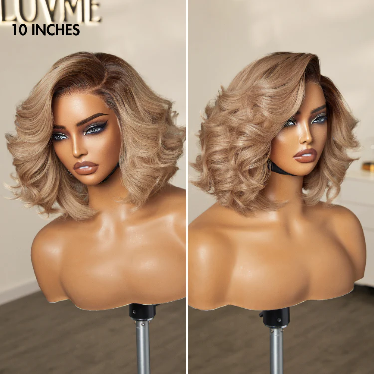 Ombre Ash Blonde Layered Bob Blowout Style Minimalist HD Pre-Cut Lace Glueless Short Wig  - US Only - Image 4