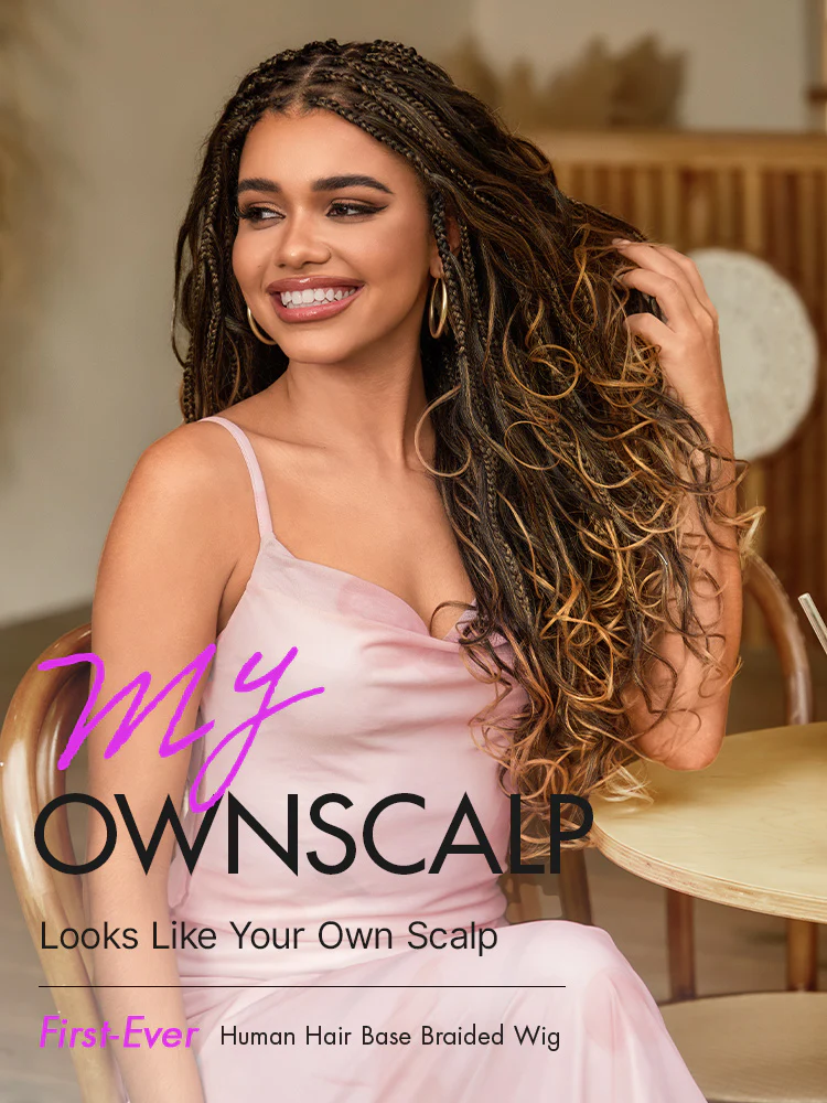 OwnScalp™Ombre Honey Blonde French Curl Knotless Boho Braids HD Full Lace Long Wig Flexi Fit Invisi Drawstring Cap - US Only - Image 2