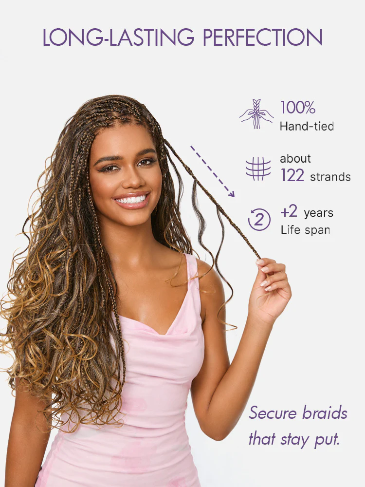OwnScalp™Ombre Honey Blonde French Curl Knotless Boho Braids HD Full Lace Long Wig Flexi Fit Invisi Drawstring Cap - US Only - Image 7