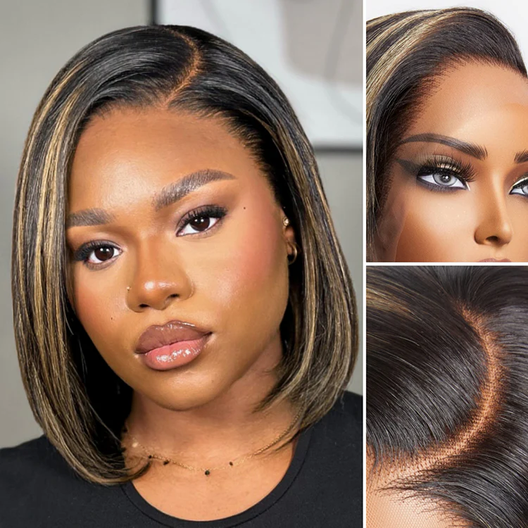 PreMax Wigs | Ombre Blonde Highlight Silky Straight Glueless Ear-to-ear Lace Bob Wig 100% Human Hair Pre-Cut Lace - Image 4