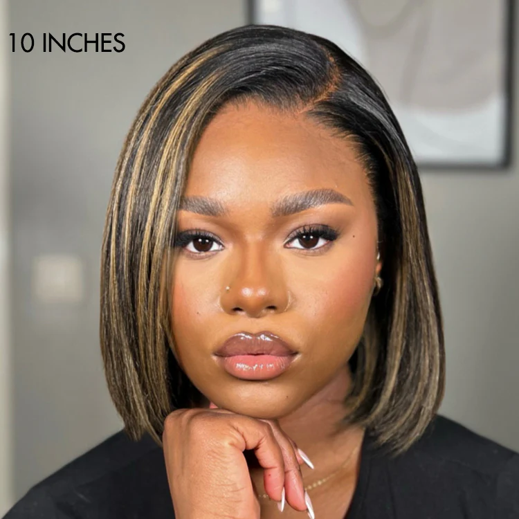 PreMax Wigs | Ombre Blonde Highlight Silky Straight Glueless Ear-to-ear Lace Bob Wig 100% Human Hair Pre-Cut Lace - Image 5