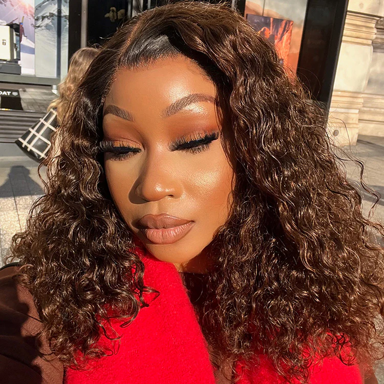 Black to Brown Ombre Bouncy Curly 4x4 Closure Lace Glueless Side Part Long Wig- US Only - Image 2