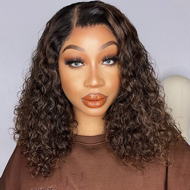Black to Brown Ombre Bouncy Curly 4x4 Closure Lace Glueless Side Part Long Wig- US Only - Image 4