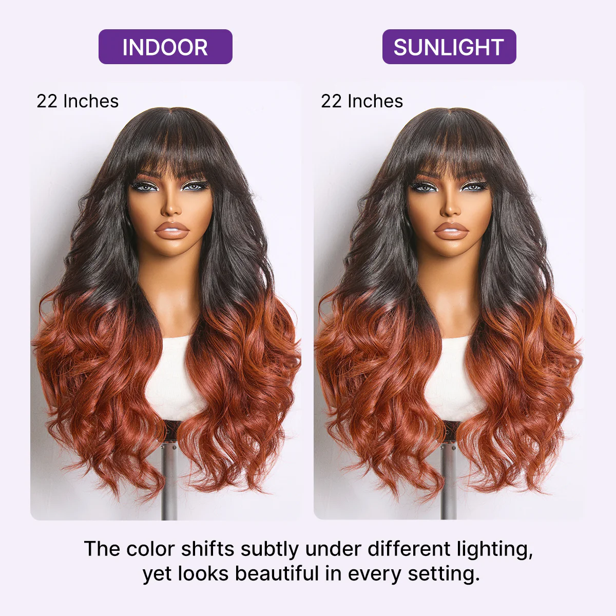 Ombre Reddish Brown Loose Wave Glueless 5x5 Closure Lace Wig with Bangs Pre-Cut Lace - Image 8
