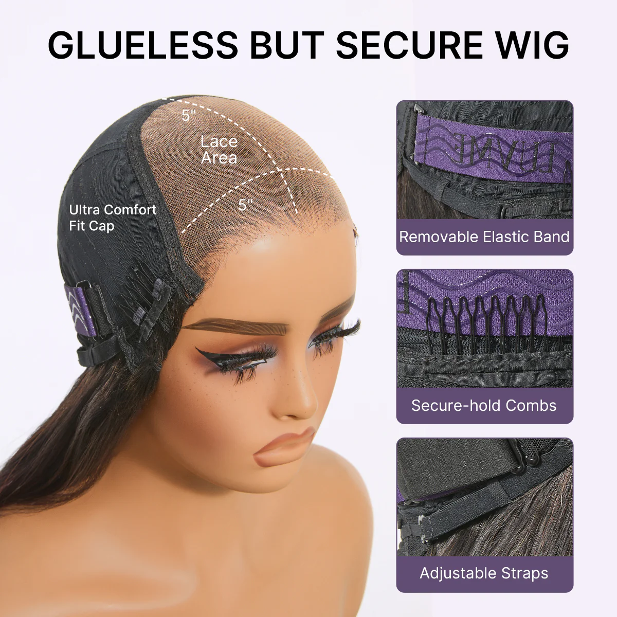Ombre Reddish Brown Loose Wave Glueless 5x5 Closure Lace Wig with Bangs Pre-Cut Lace - Image 9