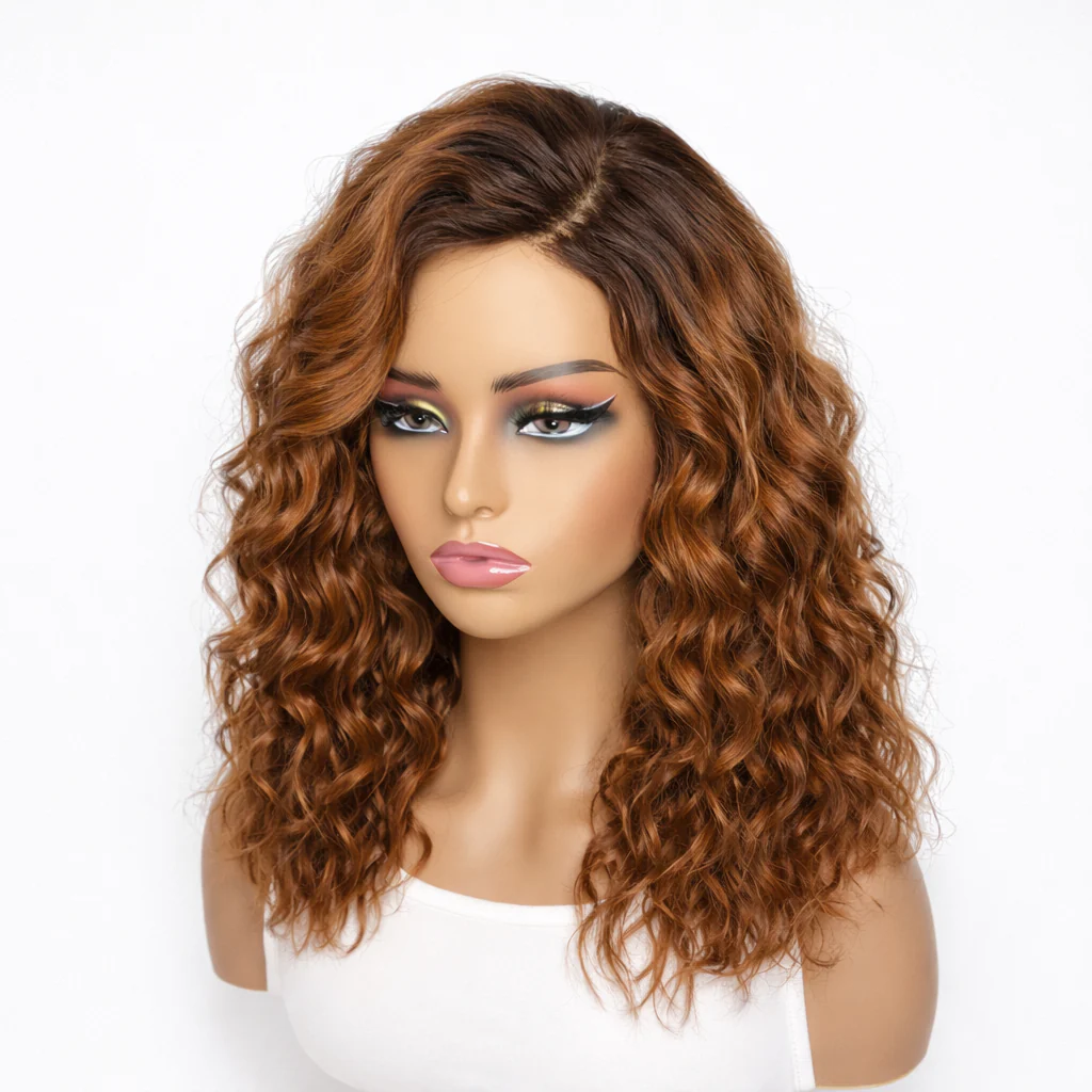 Outlet | Ombre Brown Bouncy Curl Glueless Minimalist Lace Wig