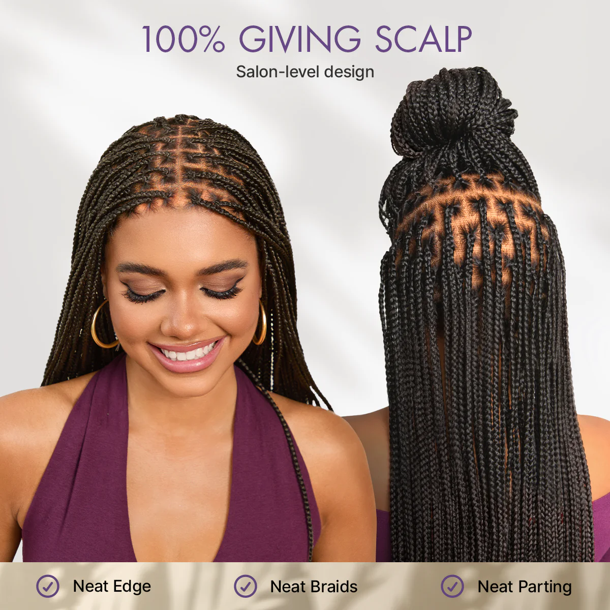 OwnScalp™ Lightweight Salon-Like Braids with a Real Scalp Look Full HD Lace Knotless Box Braided Wig Flexi-Fit Invisi Drawstring Cap - US Only - Image 4