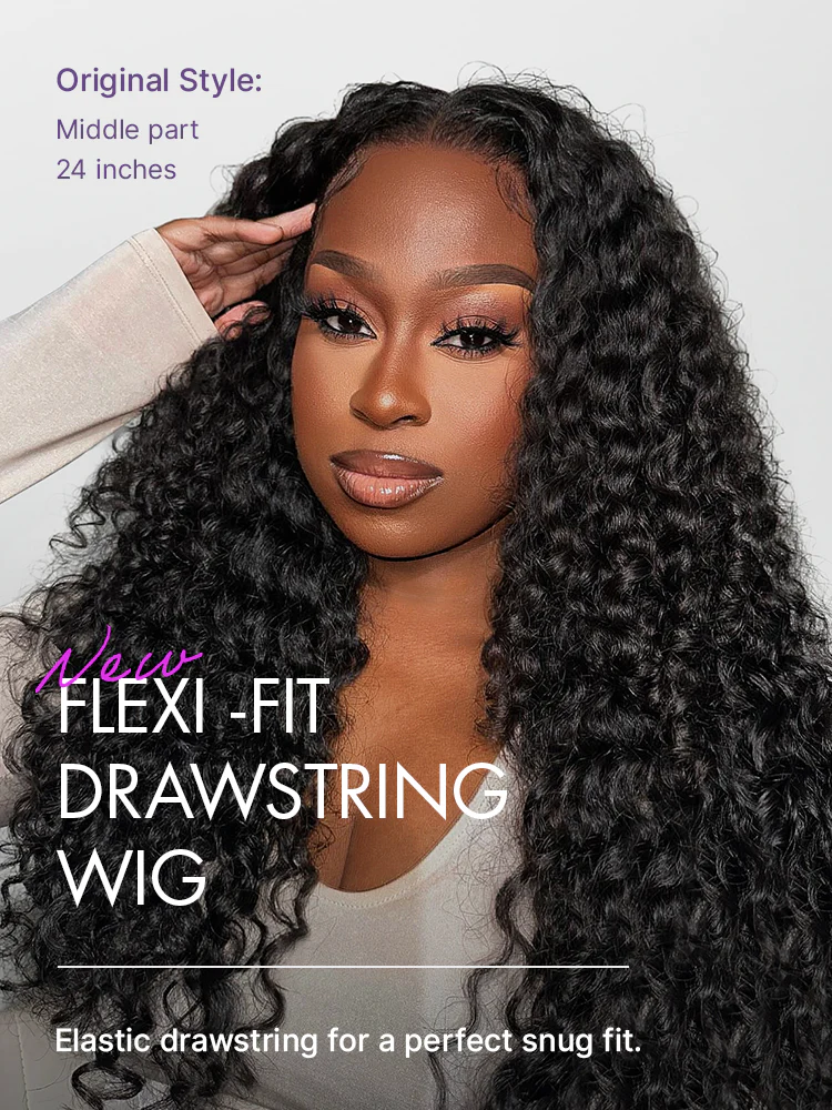 PreMax 180% Density Water Wave Glueless Flexi-Fit Drawstring 13x4 Frontal Lace Fluffy Curly Pre-Cut Lace Wig, 360-Like Design Allows Ponytail & Updo - Image 3