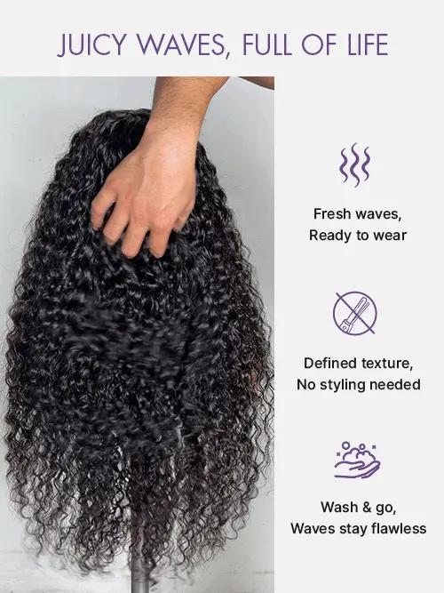 PreMax 180% Density Water Wave Glueless Flexi-Fit Drawstring 13x4 Frontal Lace Fluffy Curly Pre-Cut Lace Wig, 360-Like Design Allows Ponytail & Updo - Image 4