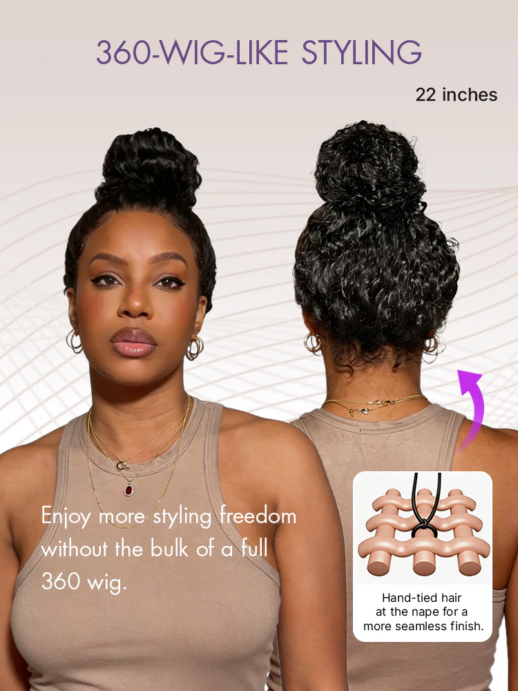 PreMax 180% Density Water Wave Glueless Flexi-Fit Drawstring 13x4 Frontal Lace Fluffy Curly Pre-Cut Lace Wig, 360-Like Design Allows Ponytail & Updo - Image 5