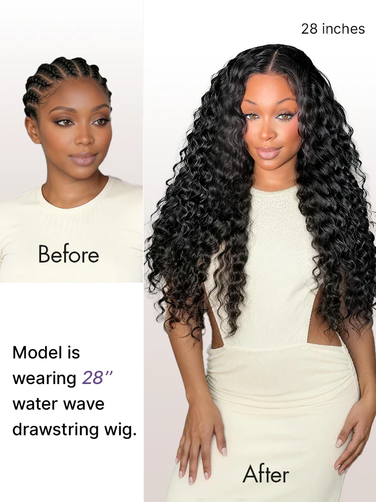 PreMax 180% Density Water Wave Glueless Flexi-Fit Drawstring 13x4 Frontal Lace Fluffy Curly Pre-Cut Lace Wig, 360-Like Design Allows Ponytail & Updo - Image 6