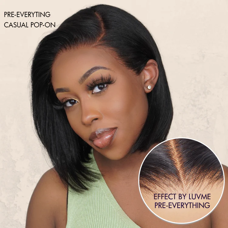 PreMax Wigs | Super Natural Hairline Silky Blunt Cut Bob Glueless 13x4 Frontal Lace Human Hair Short Wig Pre-Cut Lace - Image 3