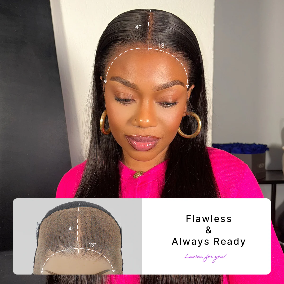 PreMax Wigs | Super Natural Hairline Silky Straight Glueless 13x4 Frontal Lace Wig Human Hair Pre-Cut Lace - Image 8