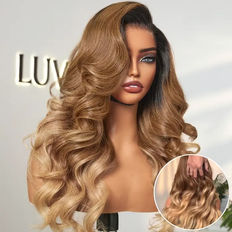 PreMax Wigs | Gorgeous Ombre Color Loose Wave Glueless 13x4 Frontal Lace Blonde Hair Wig Pre-cut Lace - Image 3