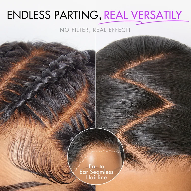 PreMax Wigs | Ultra Natural Hairline Brown Highlight Silky Straight Glueless 13x4 Frontal Lace Long Wig Pre-Cut Lace - Image 6