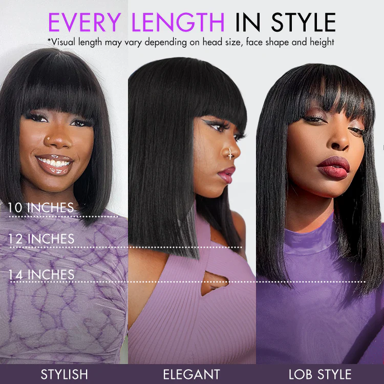 Put On and Go Brown Highlight Yaki Bob with Bangs Glueless Minimalist Lace Wig Breathable Cap - Image 7